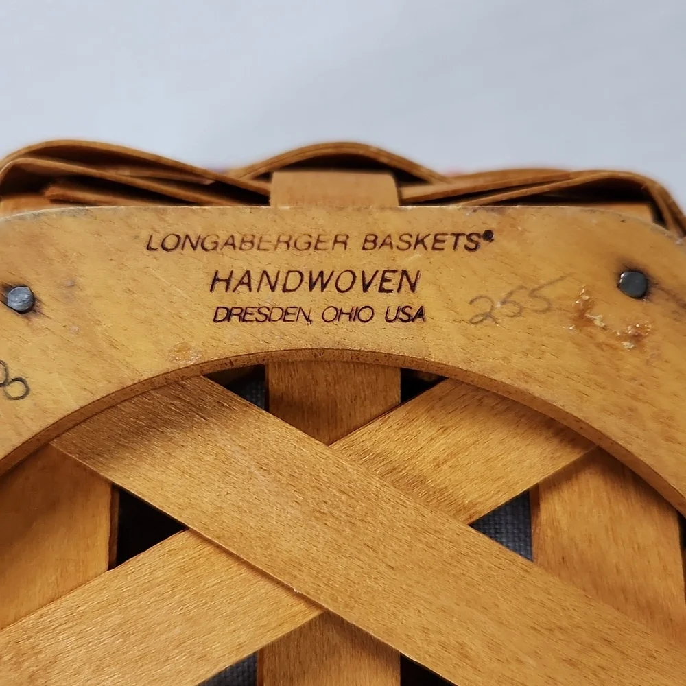 1998 Longaberger Hexagonal Basket With Flowered Liner and Plastic Insert